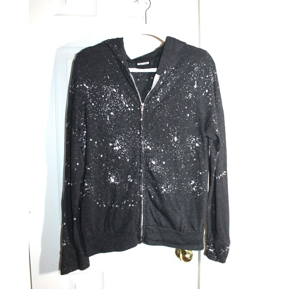 Monrow Black Splatter Pattern Full Zip Hoodie Swe… - image 1